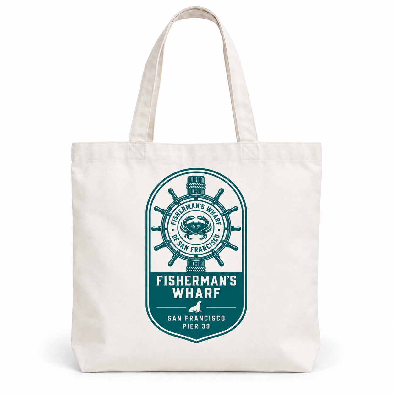 Fisherman's Wharf design on a canvas tote