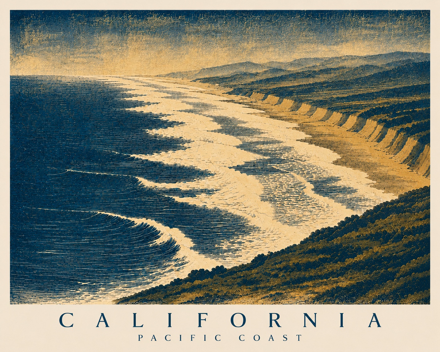 Pacific Coast Woodblock original illustration